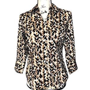 Alfani black, tan & white collared button down 4‎